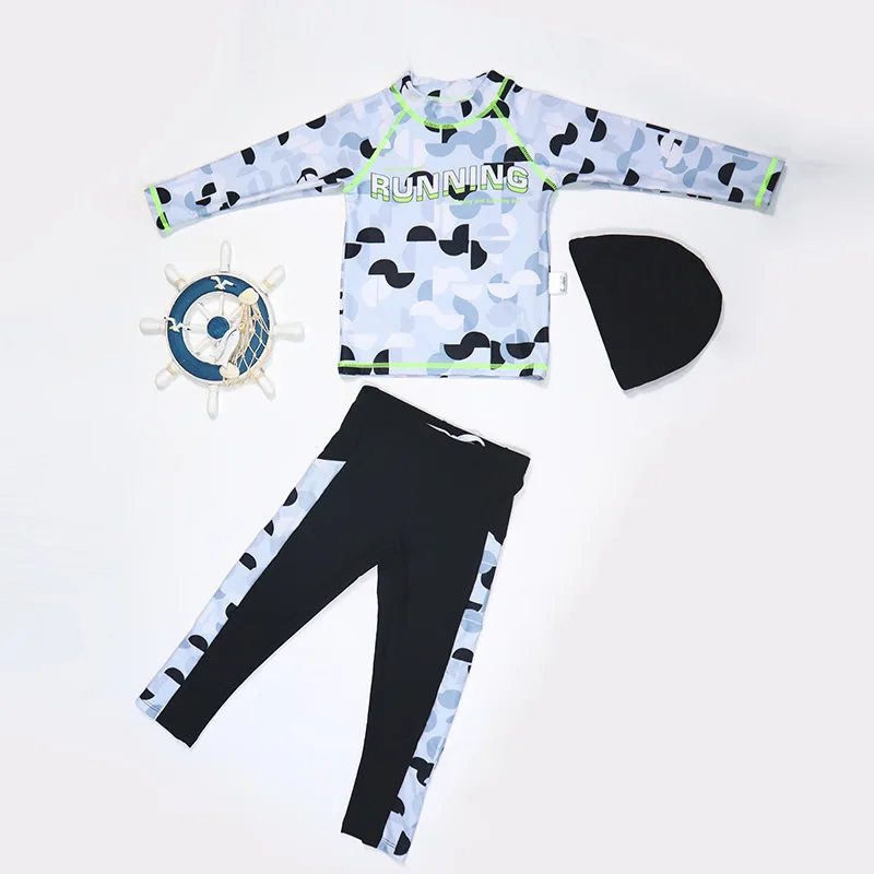 Letter Printing Children's Swimsuit Long Sleeved Boys Sunscreen Quick Drying Bath Suits Spherical Printing Split Swimwear ​Set