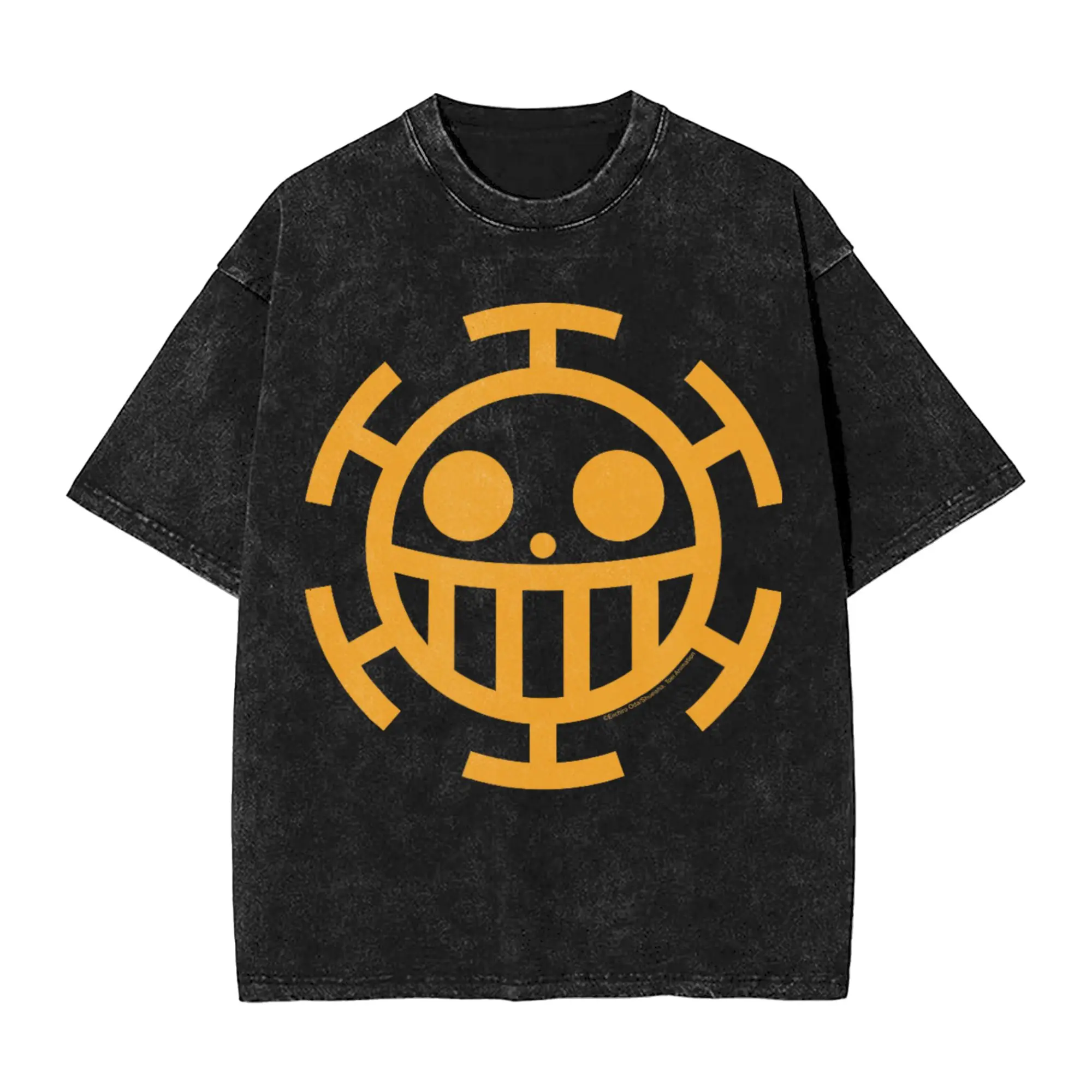 One Piece Anime Trafalgar Law Icon Cosplay Washed T-Shirts Beach Round Neck Trendy Cool Tees Simple Big Size Tops