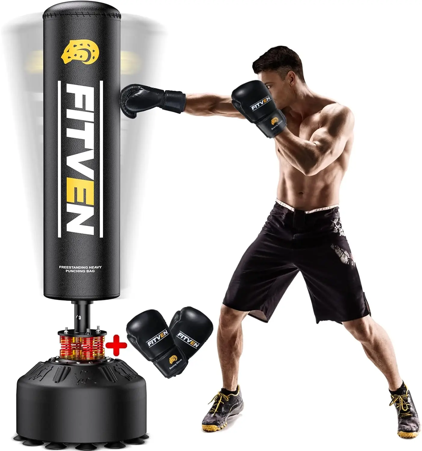 

Freestanding Punching Bag with Boxing Gloves Heavy Boxing Bag with Suction Cup Base for Adult Kids - Men Stand Kickboxing Bag