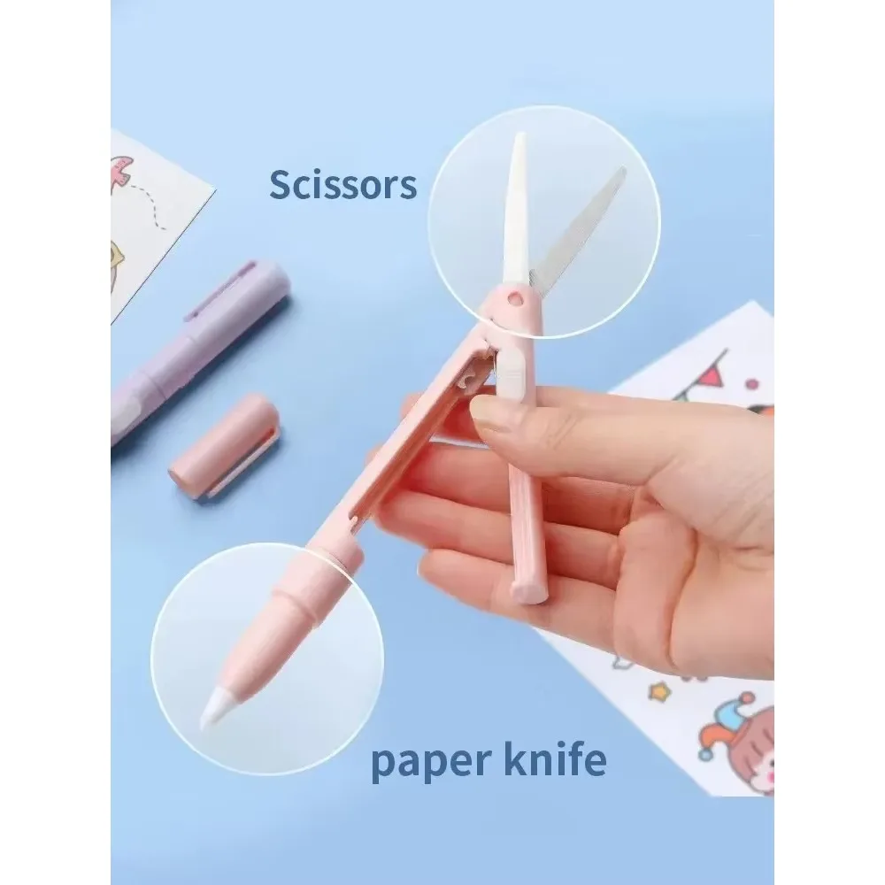 Mini Portable Scissors Paper Cutter Knife 2 in 1 Multifunctional Pocket Pen Shape Scissors Scrapbooking Carving Cutting Tools