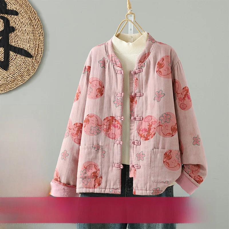 

Двусторонняя одежда, хлопковое тюре, свободное круглое хлопковое пальто на пуговицах в национальном стиле, внутренняя хлопковая куртка, женская верхняя одежда в этническом стиле