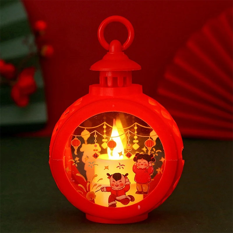 فوانيس قمرية صينية للعام الجديد ، فانوس رياح مستدير مضاء بإضاءة ليد ، مصباح يدوي لمهرجان التنين ، فانوس