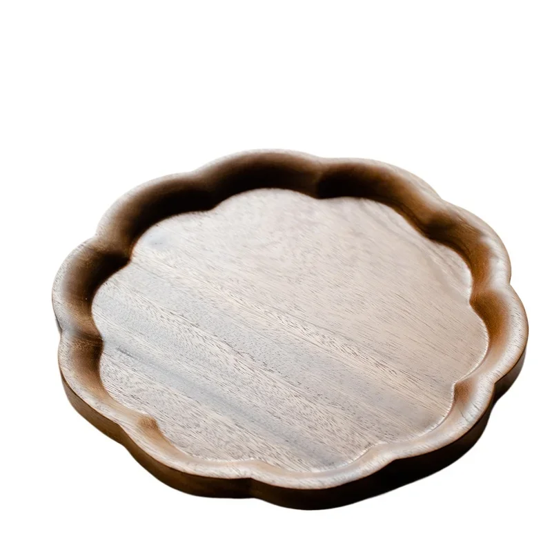 Walnut Tea Plate Household Solid Wood Living Room Tea Table Fruit Plate Retro Chinese Style Kung Fu Tea Set Storage Plate