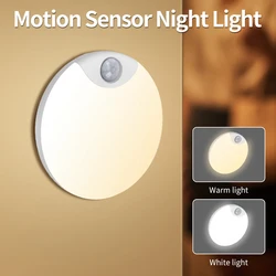 Human Induction Cabinet Light Motion Sensor Rechargeable Round Night Lamp for Kitchen Bedroom Stairs Wardrobe Cupboard Hallway