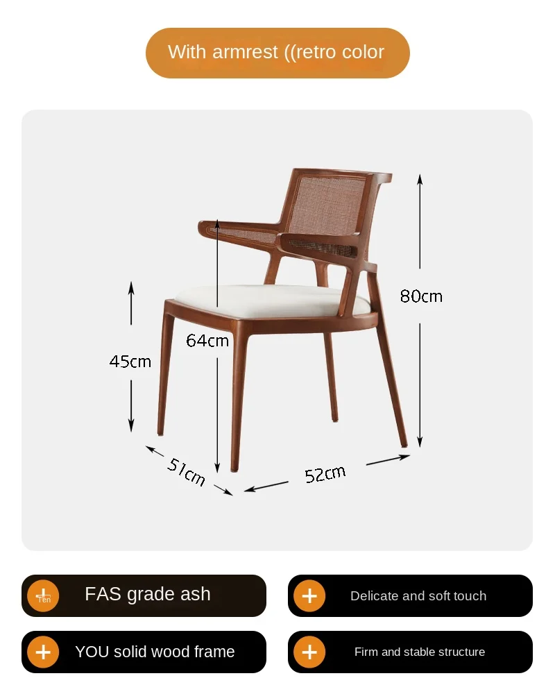 X13  Retro Rattan Chair Solid Wood Backrest for Dining     Restaurant Tea Table and