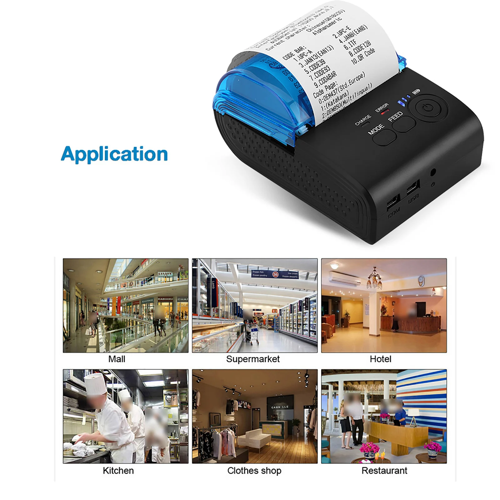 Printer Penerimaan Termal Bluetooth 4.0 Portabel 58Mm, POS/ESC/STAR untuk Android, Printer Mini USB untuk Toko Restoran
