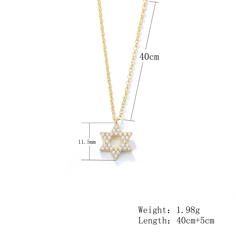 customized 925 Sterling Silver Clear Zircon Hollow Star of David Pendant Adjustable Chain Necklace Women Dainty Jewelry