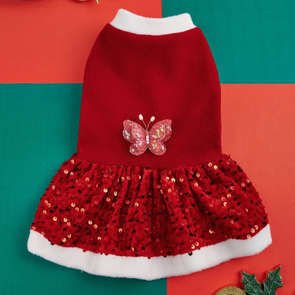 Merry Christmas Pog Winter Dress For Small Medium Dogs Pomeranian Teddy Skirt Cat Costume Santa Claus Cosplay Accessories