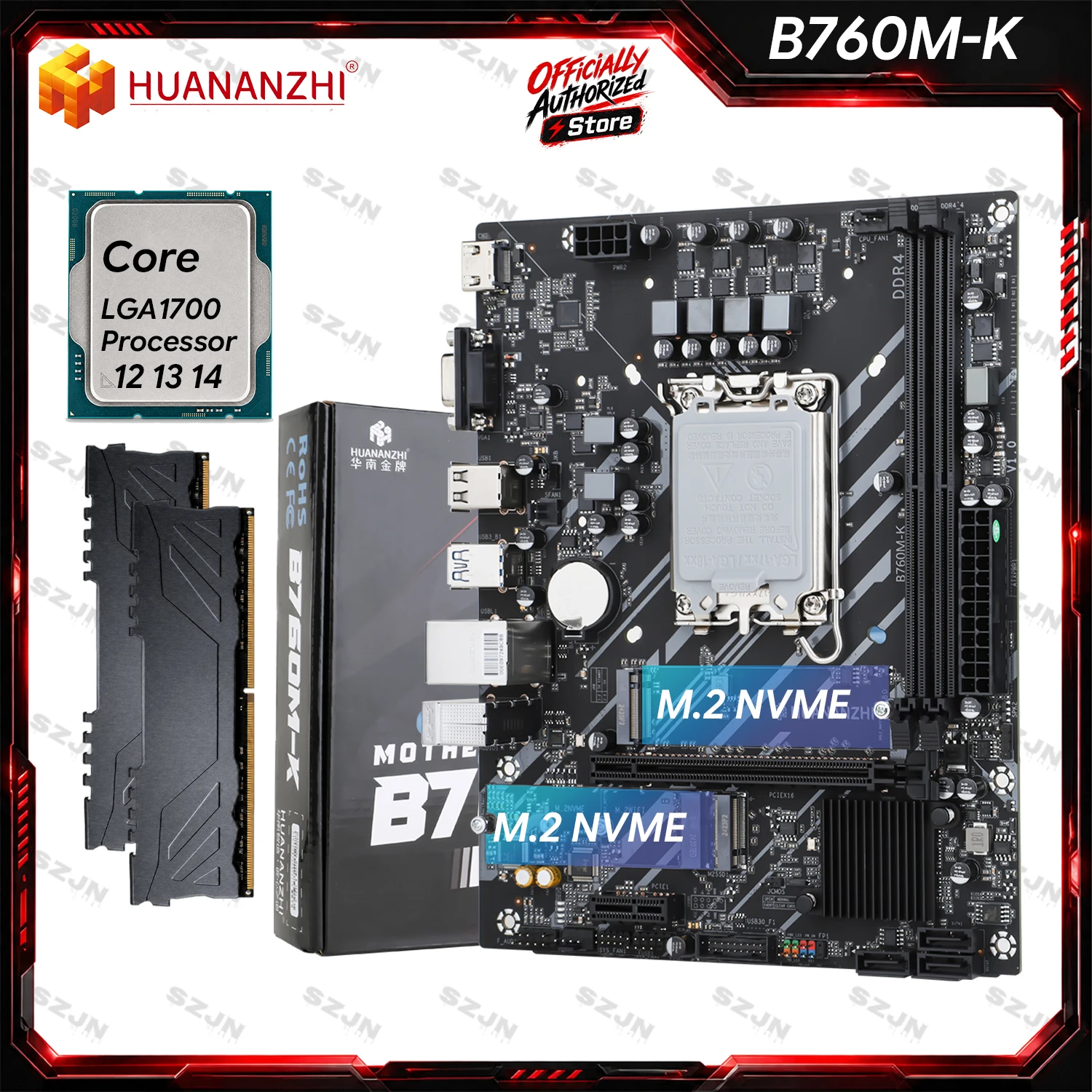 HUANANZHI B760M-K Motherboard Set Intel Core I5 12400F 13400F 14400 CPU DDR4 16GB 32GB RAM DIY Gaming PC Kit Combo