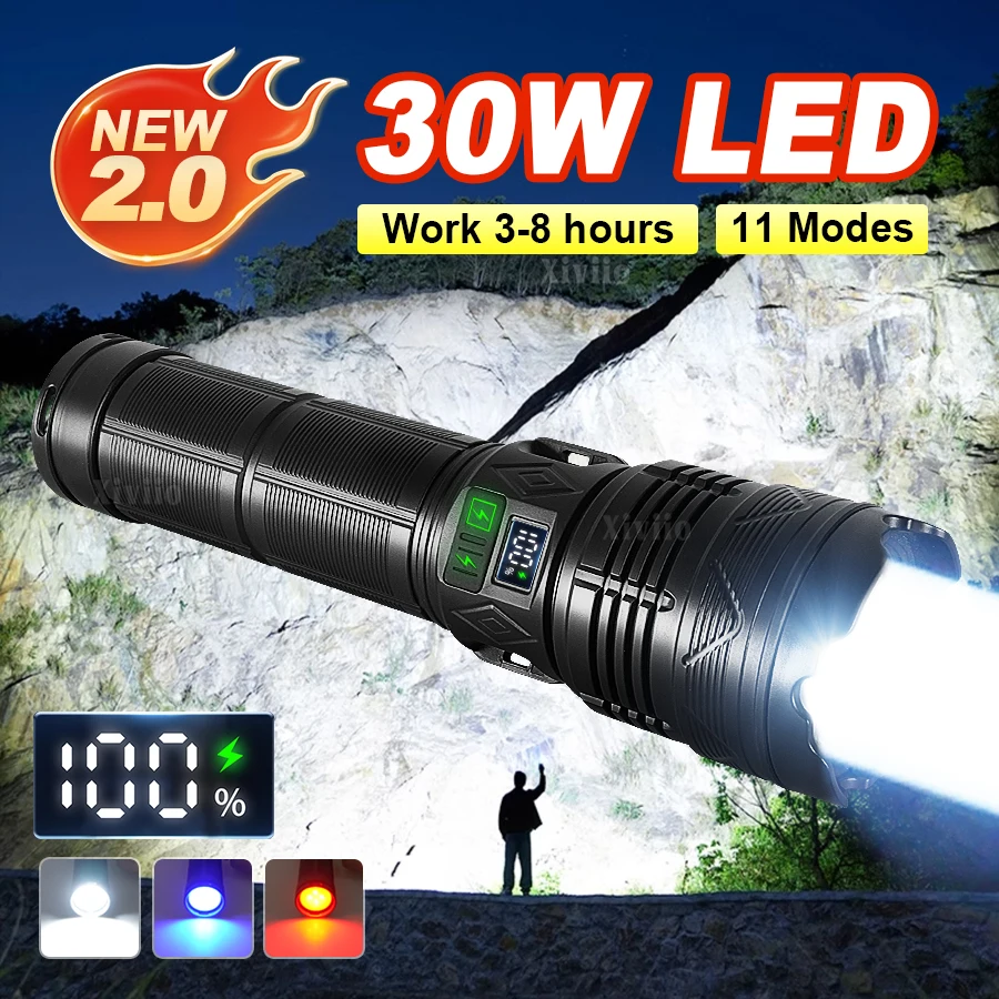 

Ultra Bright Torch Built-in Battery Flash Emergency Spotlight 500M Most Powerful LED Flashlight Tactical Torch