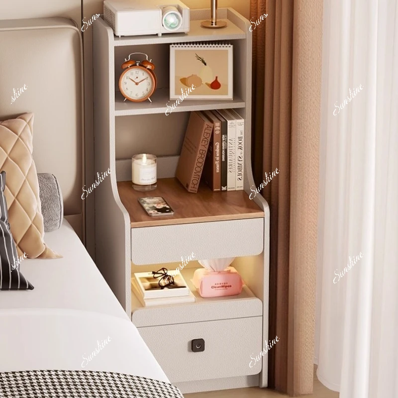 

Minimalist solid wood bedside table bookshelf combination cabinet integrated household living room with fingerprint lock storage