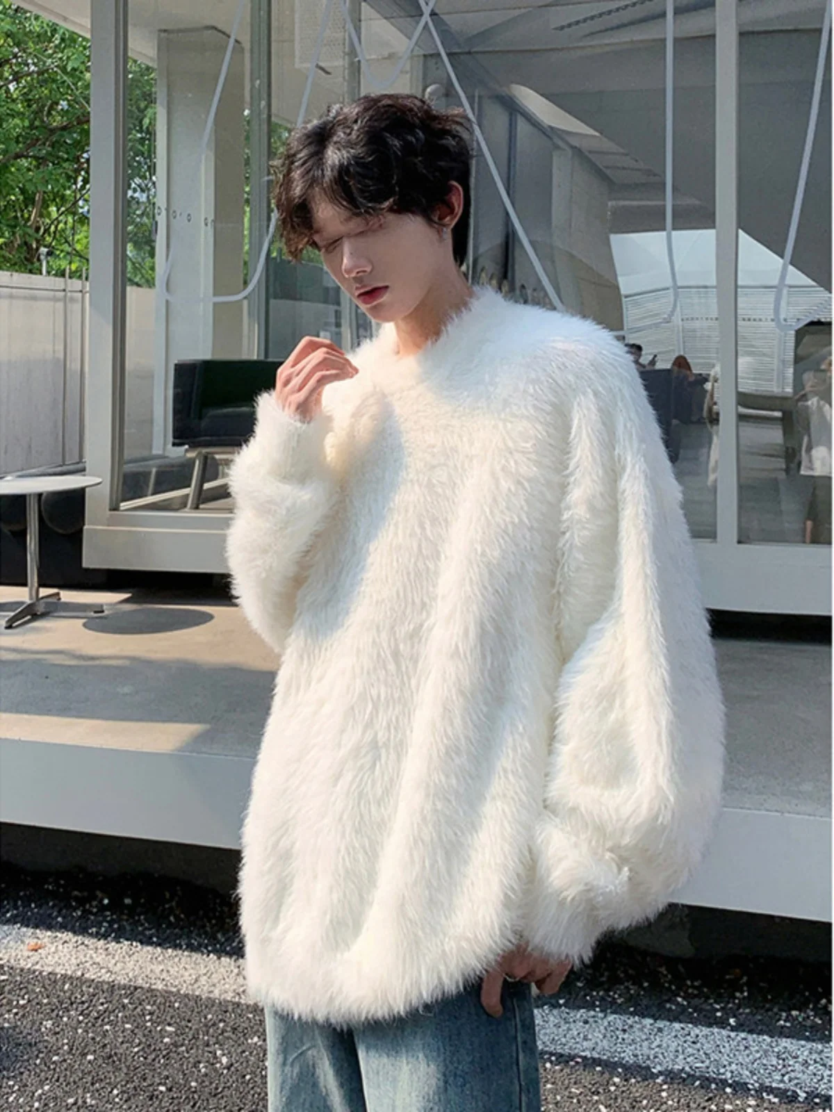 

Cleanfit мягкий белый вязаный свитер Camere, пальто, мужской осенне-зимний дизайн, чувственный свитер для ленивой пары, повседневный свободный крой