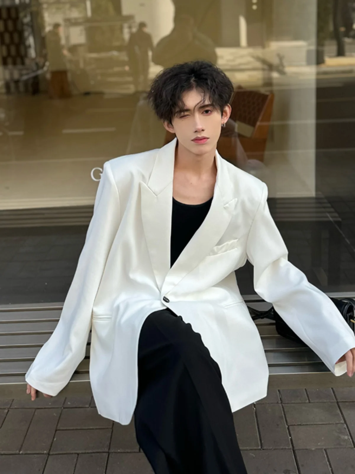 

Повседневное мужское белое пальто в университетском стиле, осеннее, свободного кроя, из полиэфирного волокна, с длинными рукавами, на одной пуговице