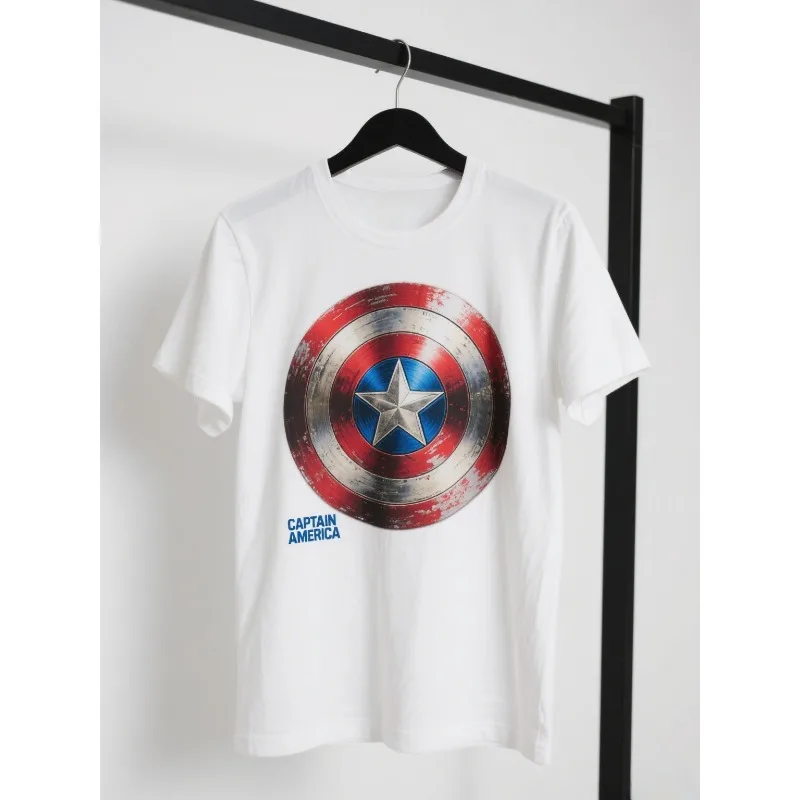 

MOTO-Quick - Drying Adult Captain America Tee, 3D - Printed Shield Graphic