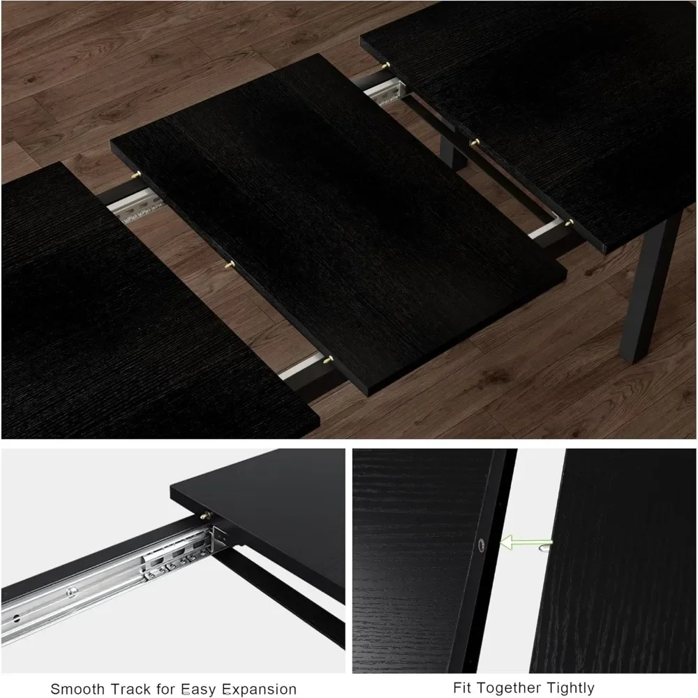 5-Piece Dining Table Set for 4-8 People, 63" Large Extendable Kitchen Table Set with 2 Benches and 2 Square Stools, Dining Table