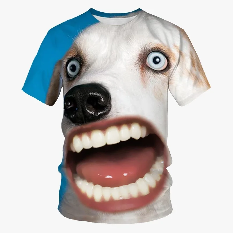 Camiseta con estampado 3D de cara de perro para hombre, camisa de manga corta con cuello redondo, informal, a la moda, de verano