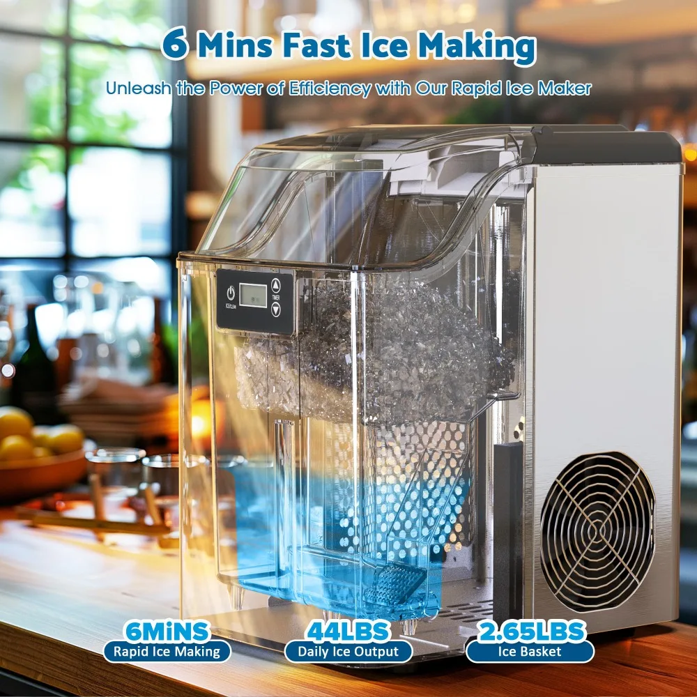 2024 New Countertop Ice Maker, 44Lbs/24H Pebble Ice Machine with Soft Chewable Ice, One-Click Operation, Self-Cleaning