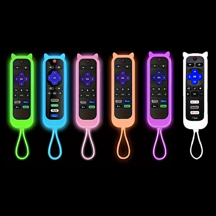 Glow In The Dark Silicone Universal Remote Control Cover, Remote Case With Lanyard Compatible With TCL Hisense Roku TV Remote Co