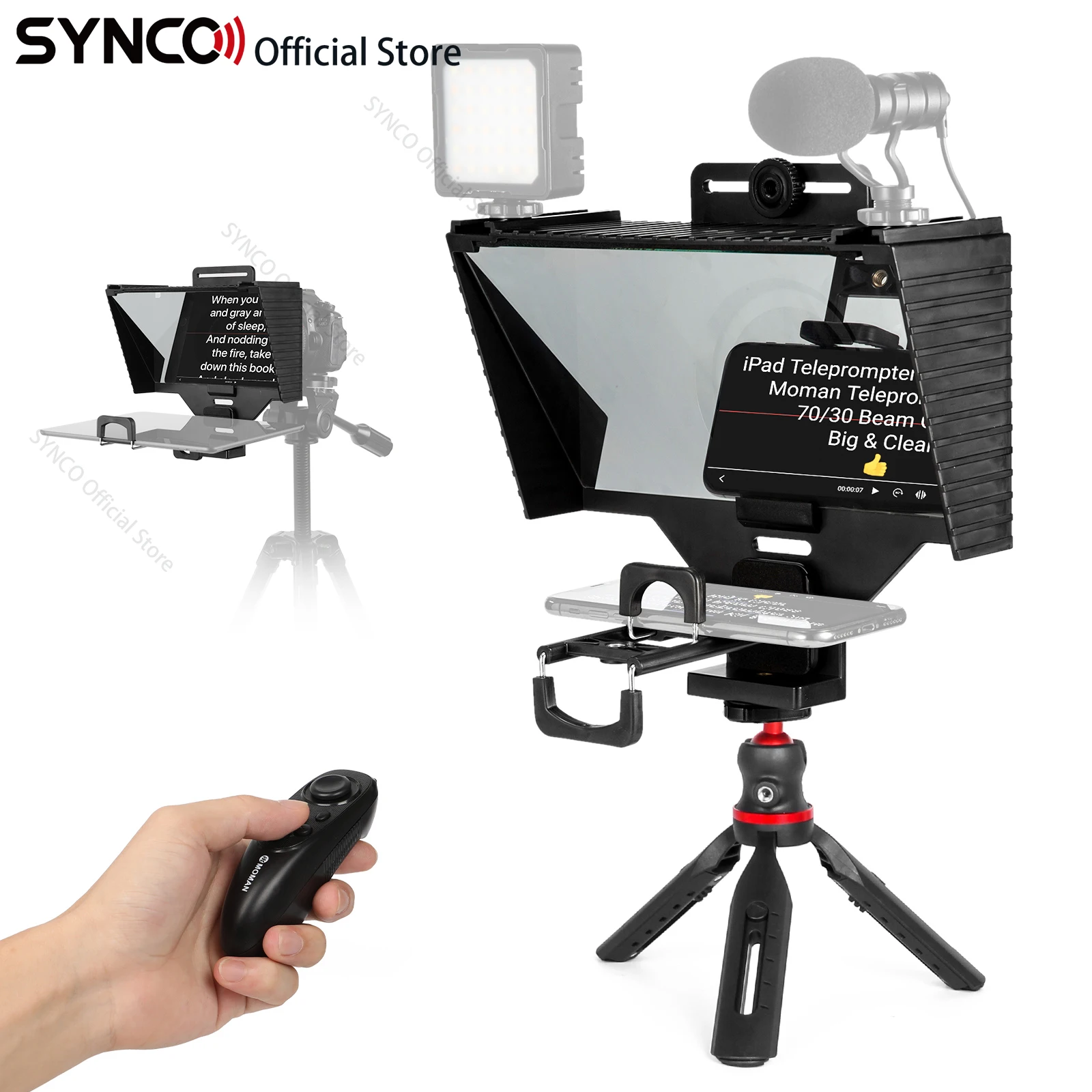 

Synco Phone DSLR Recording Mini Teleprompter Portable Inscriber Mobile Teleprompter Artifact Video With Remote Control iPad 10"