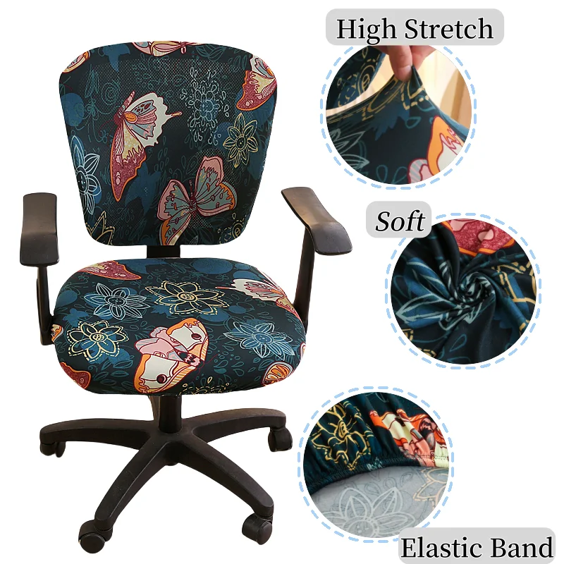 Bedruckter Sitzbezug für Büro-Computerstuhl, hoch dehnbar, für Universal-Drehstuhl, Spandex, rutschfeste, maschinenwaschbare Sitzbezüge