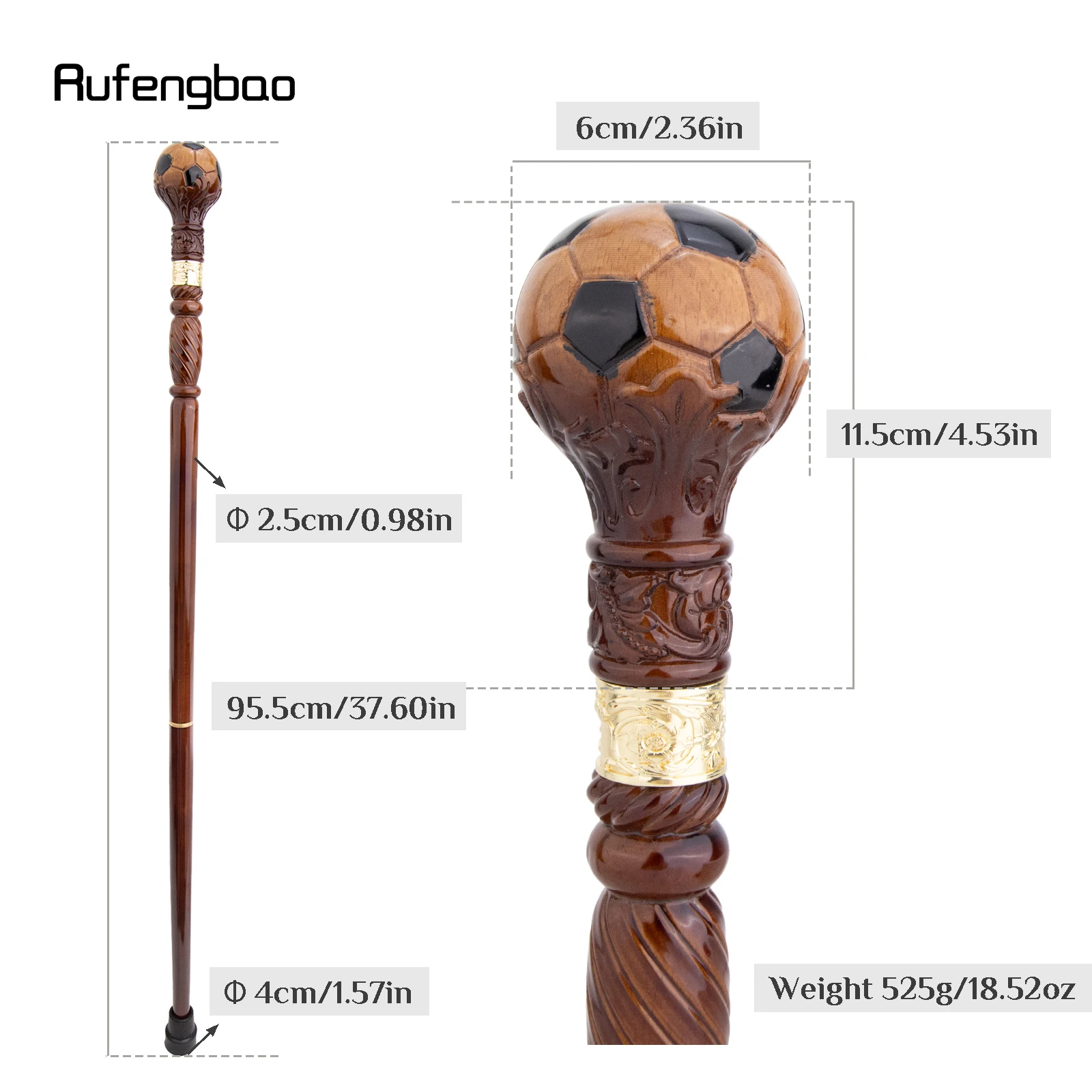 Football Brown Wooden Fashion Walking Stick Decorative Vampire Cospaly Party Wood Walking Cane Halloween Mace Wand Crosier 95cm