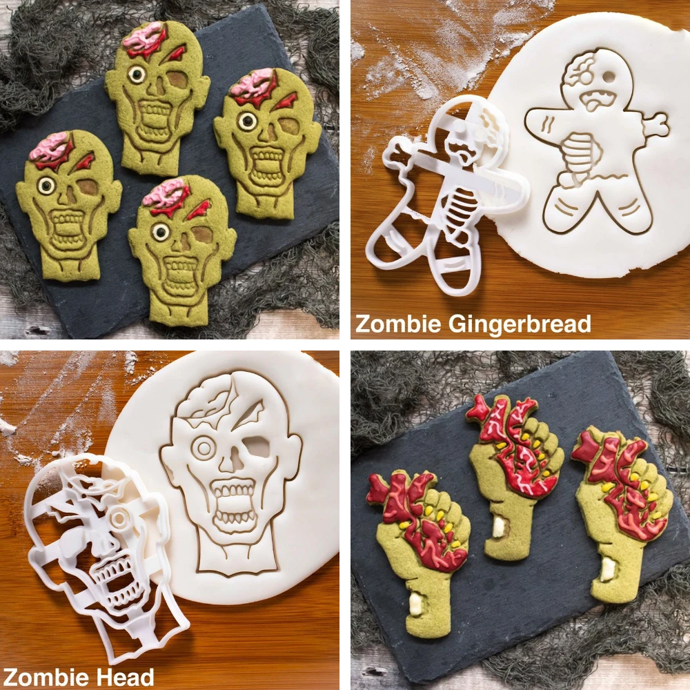 Halloween Zombie/Brain/Organs/Pumpkin/Witch/Cat Gingerbread Cookie Cutting Mold 3D Cartoon DIY Fondant Chocolate Candy Mold