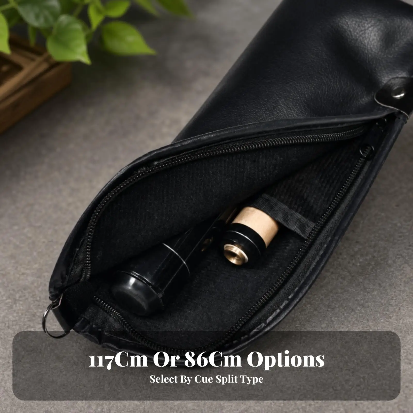 Durable Billiard Cue Bag for Men Women 3/4 Size Black Trim PU Leather Pool Stick Case with Top Handle Secure Zip