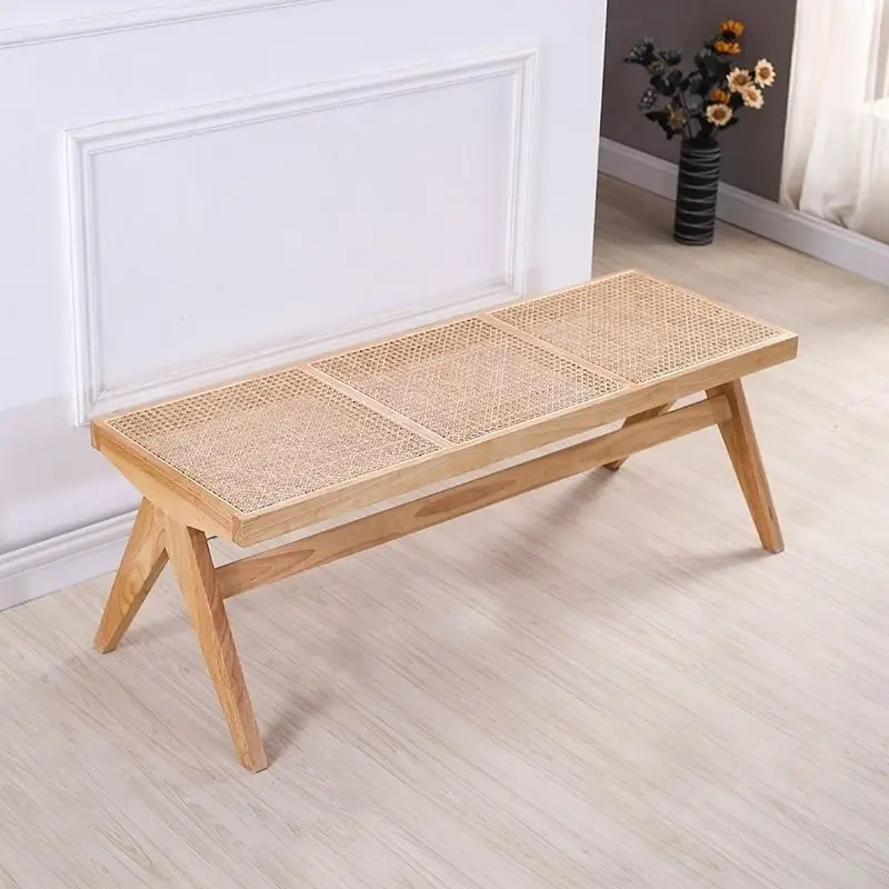 The product can be customized.Nordic rattan bench, solid wood rattan bench, shoe change stool, ancient solid wood bedside