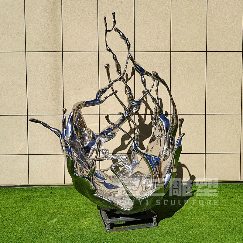 Custom Stainless Steel Wave Sculpture Custom Outdoor Real Estate Mirror Drop Abstract Hotel Ripple Floor Ornament