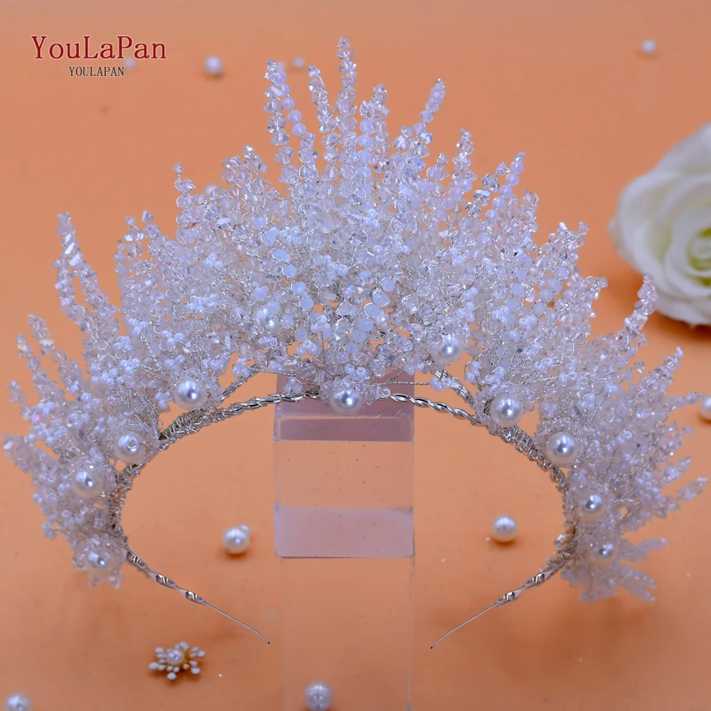 YouLasaupoudrer-Bandeaux de mariage en cristal avec perles, coiffure de déesse, couronne de tiques Miss, accessoires pour cheveux pour patients, jardins élégants, 399