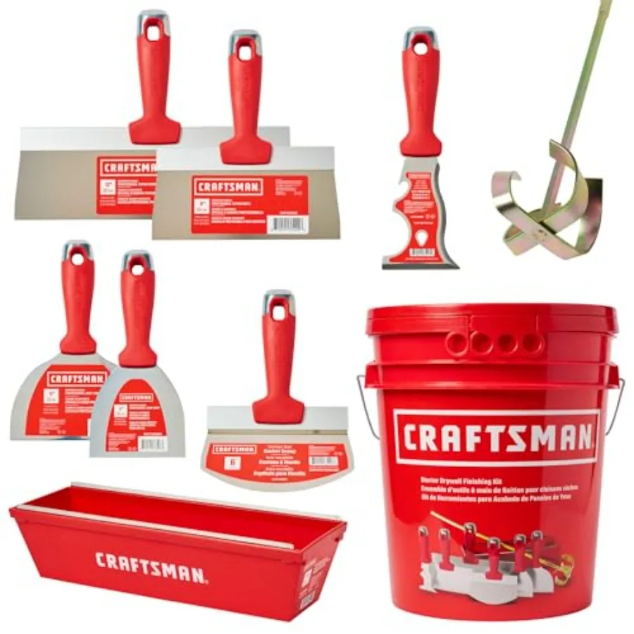 

Drywall Hand Tool Kit w/Bucket | 4 & 6-Inch Joint Knives, 8 & 12-Inch Taping Knives, 9-in-1 Multi Tool, Bucket Scoop, Mixer, Mud