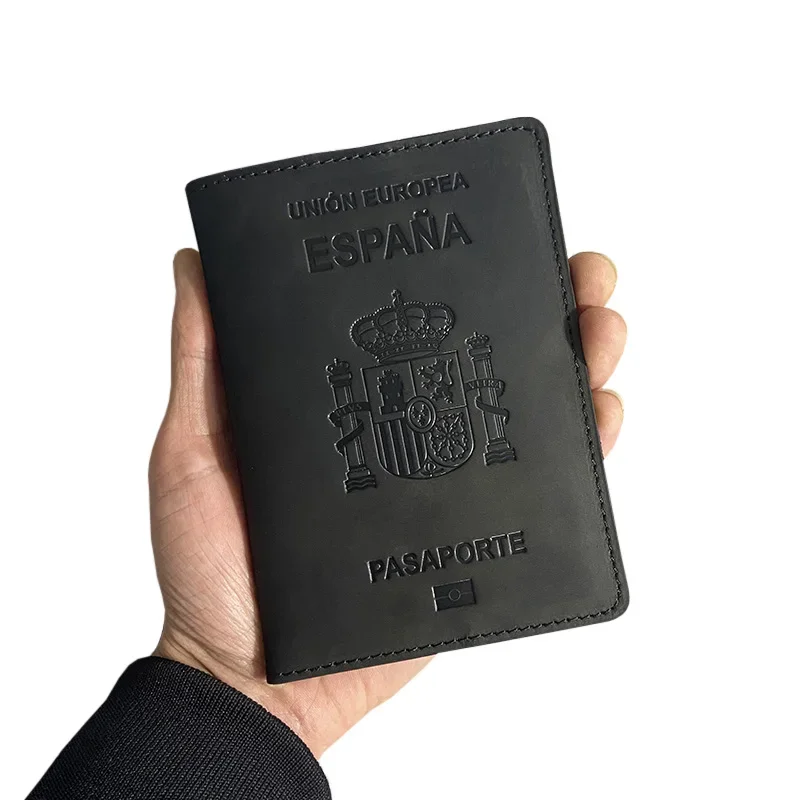 Travel Document Spain Passport Cover Crazy Horse Funda Pasaporte Business Unisex Durable Spanish