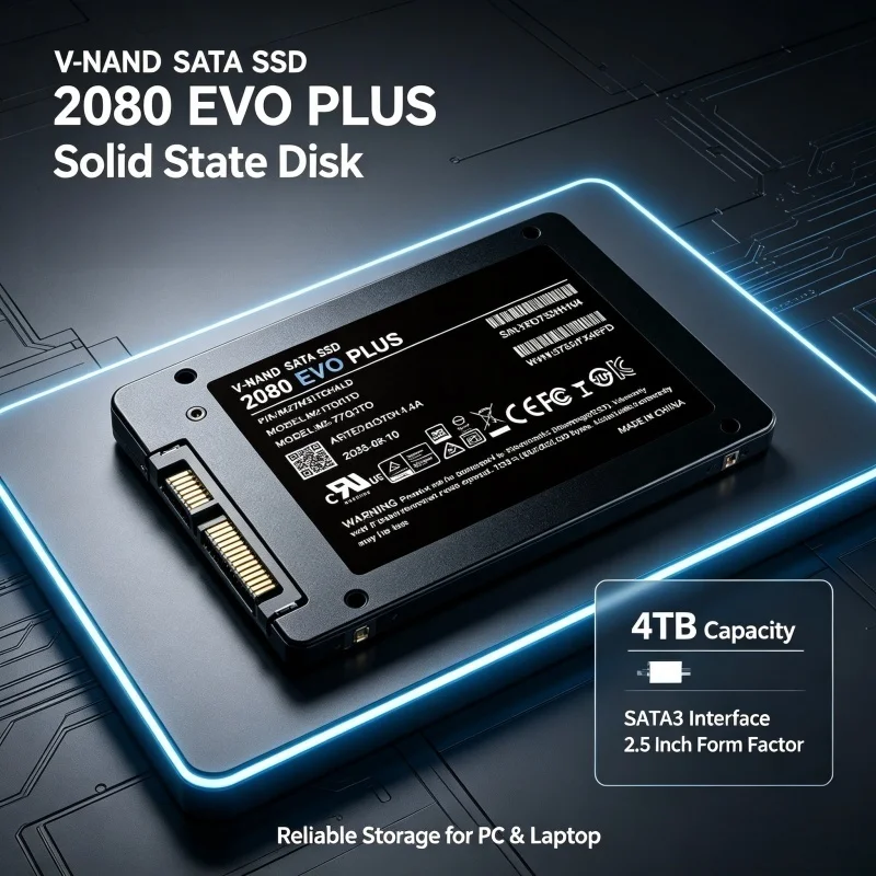 Brand New 2080 EVO Plus 2.5-Inch SATA3 SSD, Inside Solid State Drive, 500GB/2TB/1TB/4TB, Storage Disk, Notebook, Laptop.