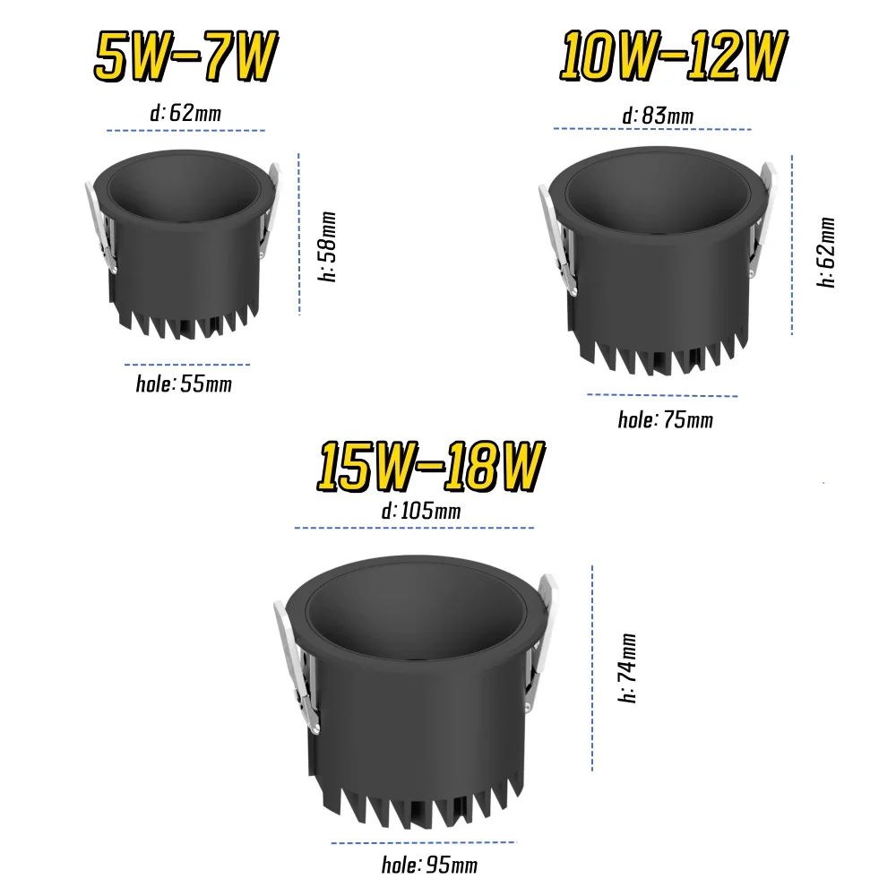 ไฟดาวน์ไลท์ IP65Waterproof 5W 7W 10W12W15W18W อลูมิเนียม AC85-265V ห้องน้ำ/ห้องครัว/ทางเดินที่ไม่มีแสงสว่าง/ระเบียง