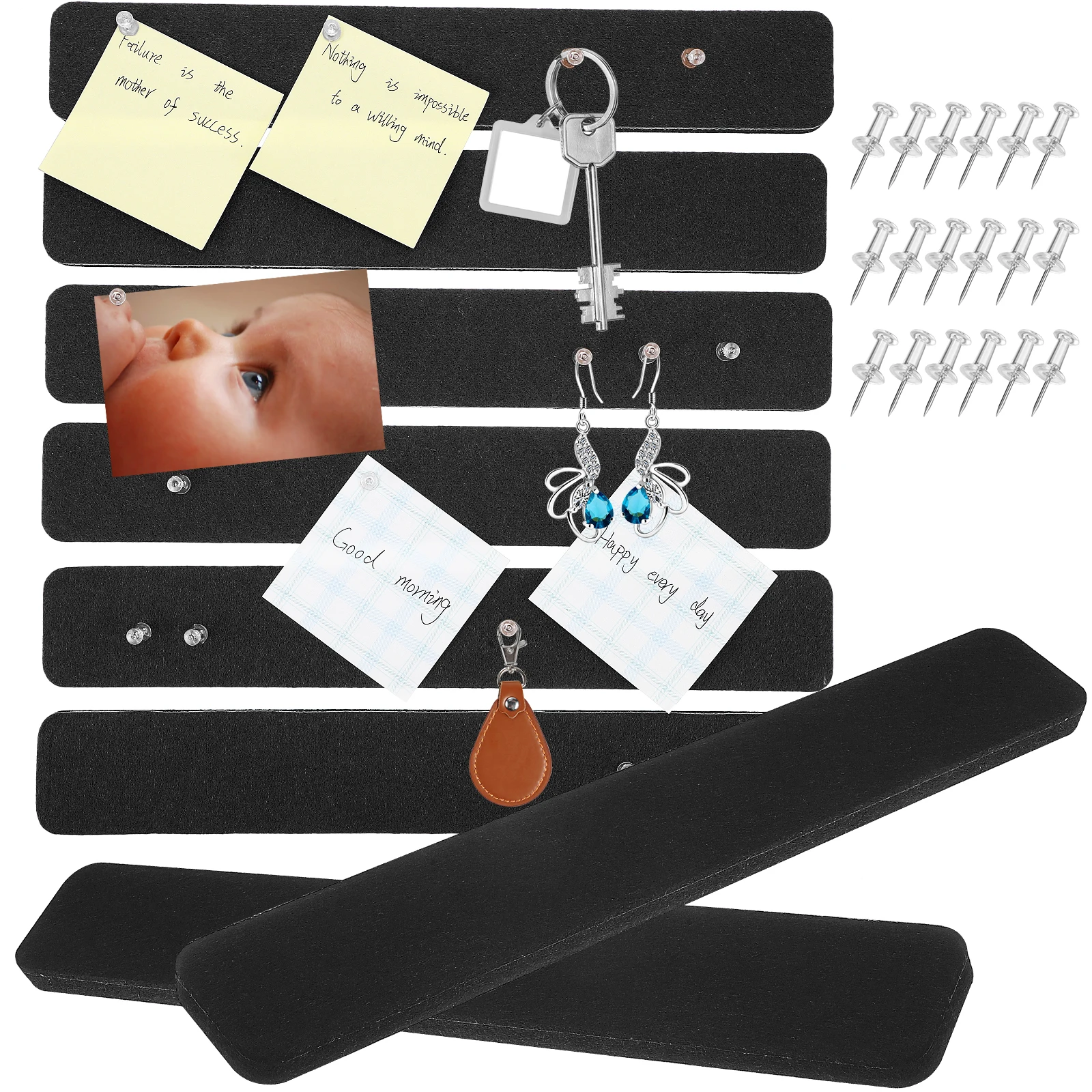 

8 pcs Felt Boards Felt Bulletin Board Strip Cuttable Adhesive Backing For Classroom Office Home Memo Display With Transparent