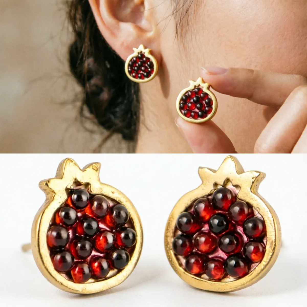 Exquisite Charm Red Pomegranate Golden Color Stud Earrings for Women Elegant Luxury Banquet Celebration Fine Jewelry Accessories