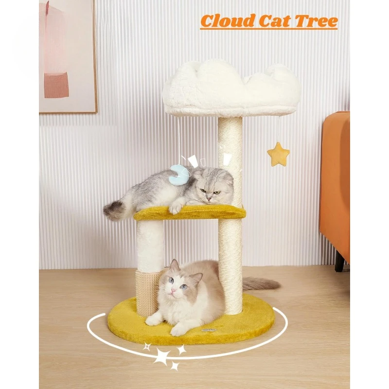 Cloud Cat Tree, 31.5in Multi-Level Indoor Cat Tower with Scratching Posts, Viewing Perch, Removable & Washable Cushions,