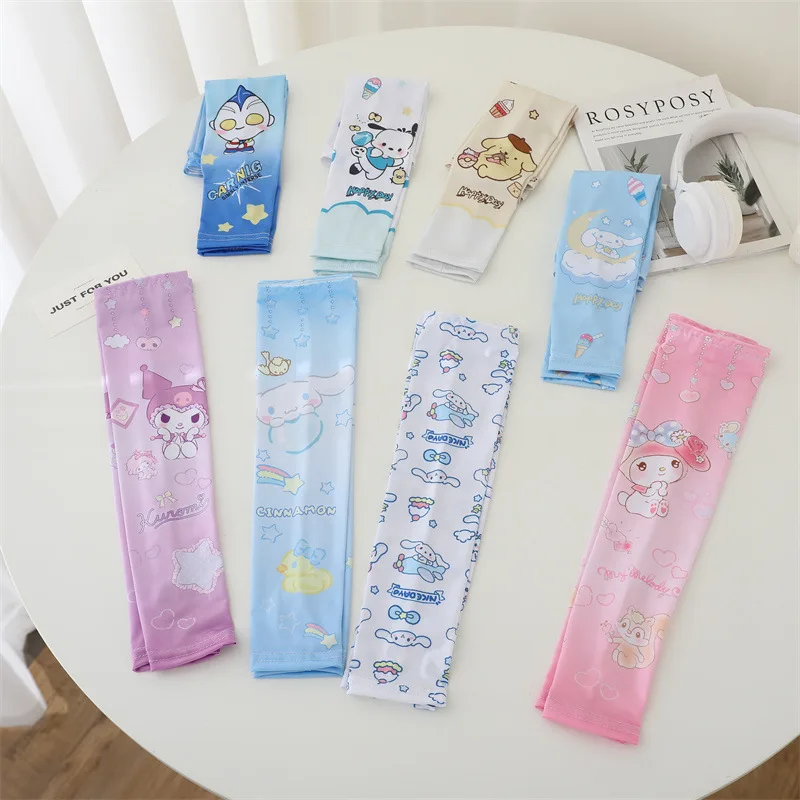 Kawaii Sanrio 1Pair Cartoon Children Ice Silk Kuromi Arm Arm Sleeves Sun Protection Cooling UV Protection Sleeves Kids Gift