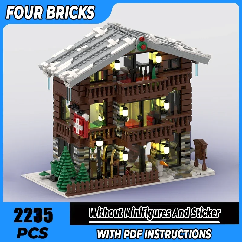 

Moc Building Block Winter Village Swiss Restaurant and Hotel Technology Modular Brick Model Gift Christmas Toy DIY Set Assembly