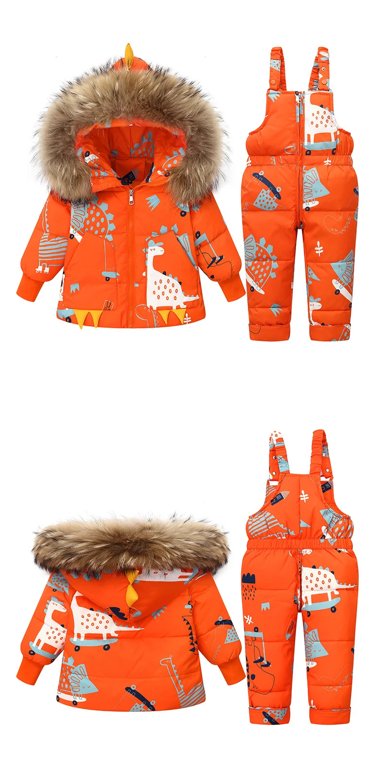 Children Winter Warm Down Jacket Parka Boy Baby Overalls Toddler Girl Clothes Kids Dinosaur Clothing Set Hooded Coat Snowsuit