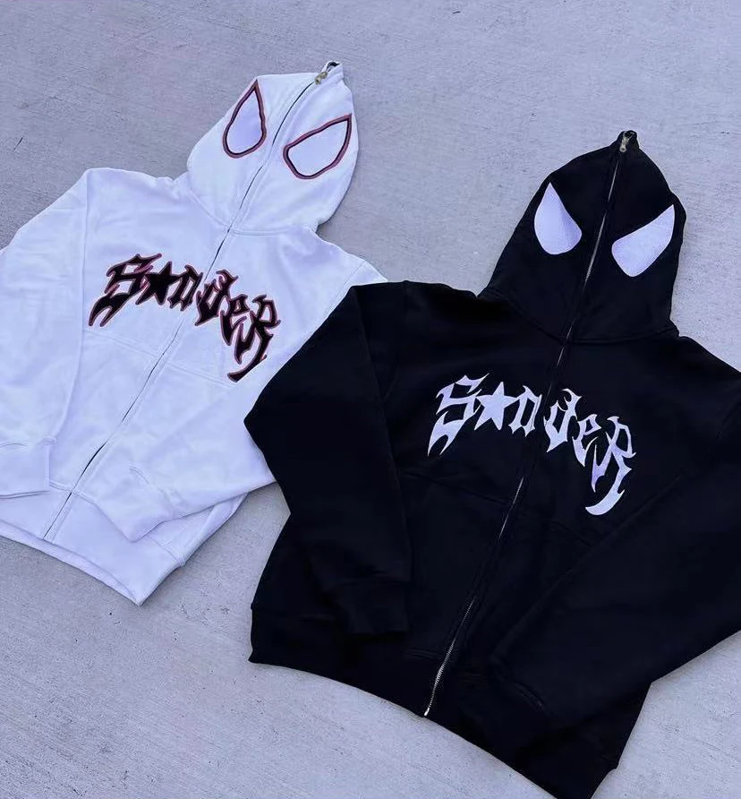 Harajuku Fashion Y2K Oversized Coat Personality Spider Print Women's Hoodie Autumn And Winter Punk Full Zip Up Hoodie Tops