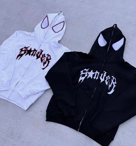 Imagen 2 del producto Harajuku moda Y2K abrigo de gran tamaño personalidad estampado de araña Sudadera con capucha para mujer Otoño e Invierno Punk Full Zip Up Sudadera con capucha Tops