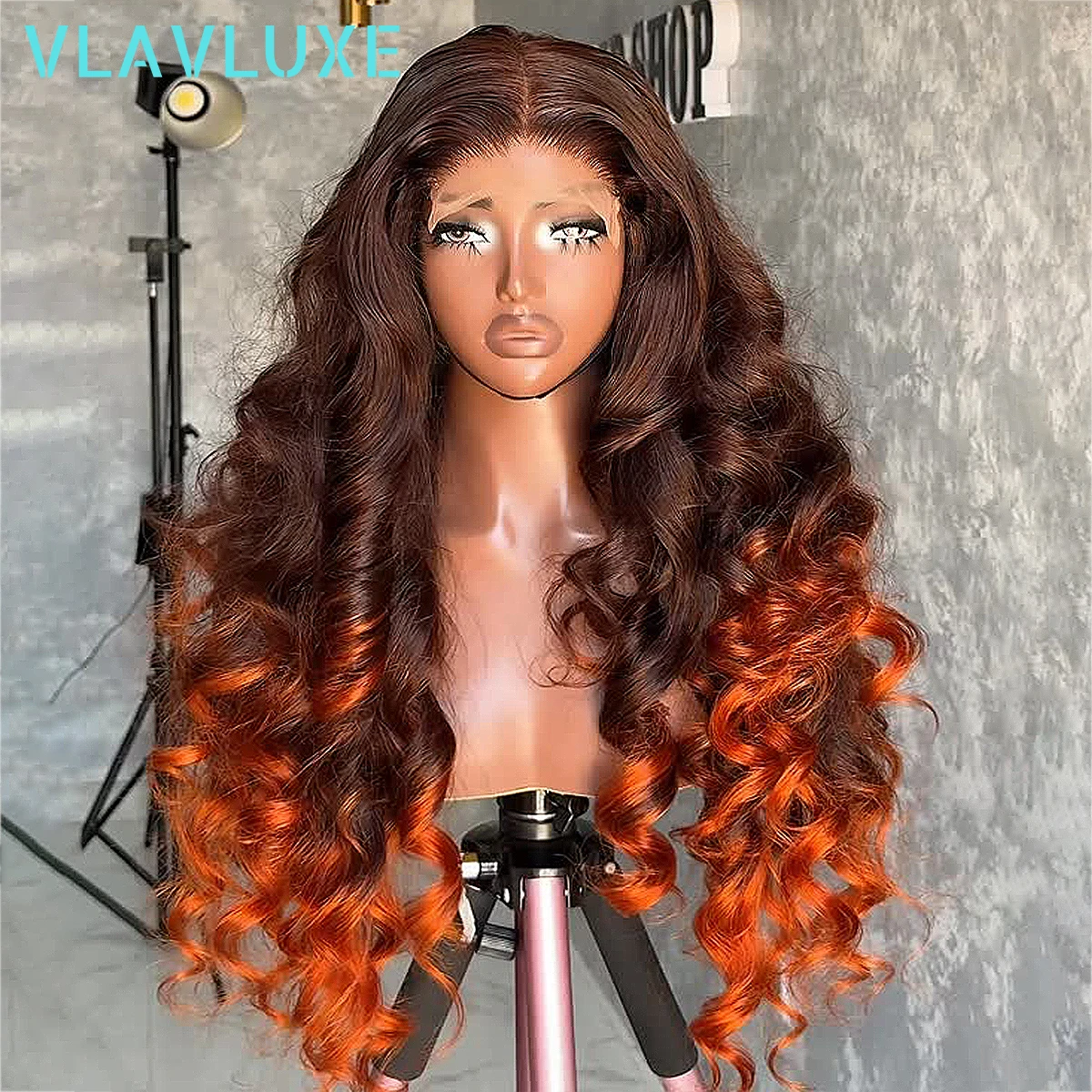 300/400 Density Bouncy Curly Ombre Brown Orange Human Hair Wig T4/350 13x4 HD Lace Frontal Wigs For Woman Pre Plucked 4x4HD Wigs