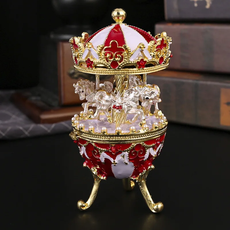 Cartoon Carousel Rotating Jewelry boxes Metal Jewelry Trinket Box for Anniversary Birthday Gift Home Decoration