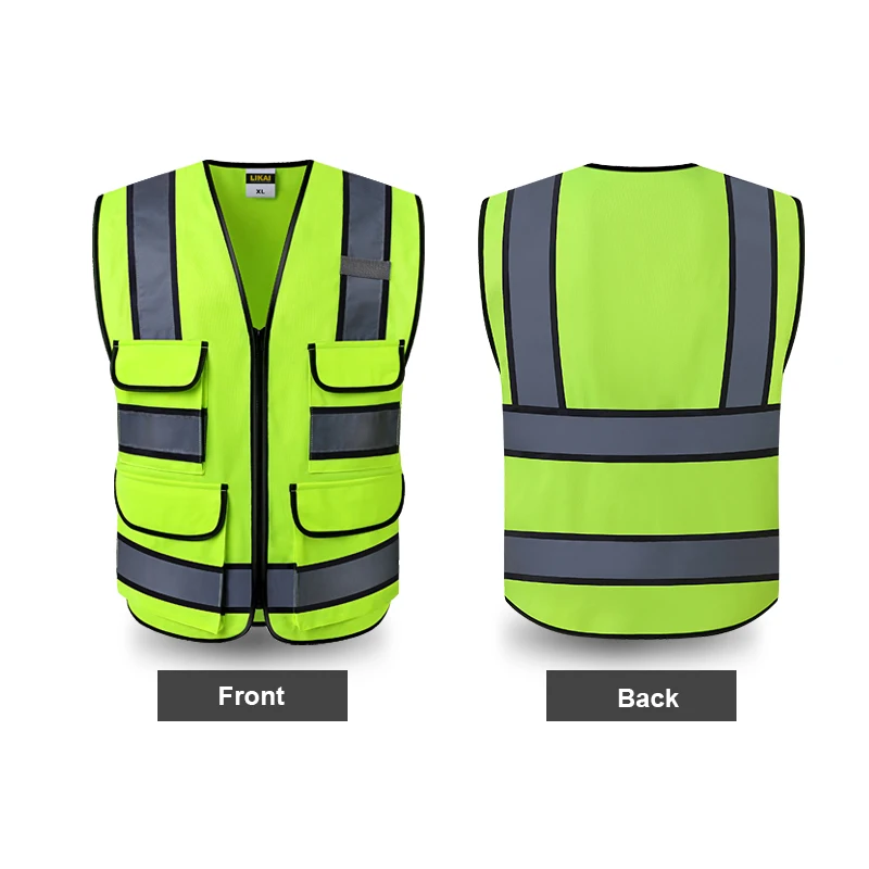 Two tone yellow Safety vests with pockets waistcoat security with reflective stripes