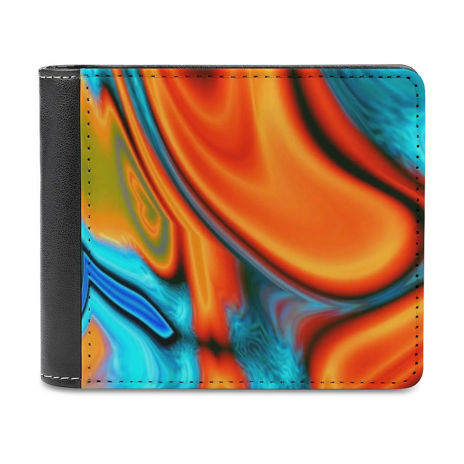 Vivid Modern Southwest Hipster Turquoise Orange Swirls Fashion Credit Card Wallet Leather Wallets Personalized Wallets For Men