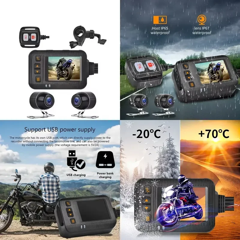 2026 Hot Sale 1080P 2 IPS Screen Waterproof Motorcycle Dashcam Dual Lens Front/Rear Cameras Rearview Mirror Video