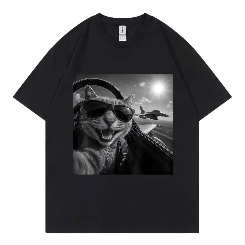 Cat Pilot Selfie Funny Meme Graphic T Shirts High Street Fashion Trend Short Sleeve T-shirts Women Cshirt