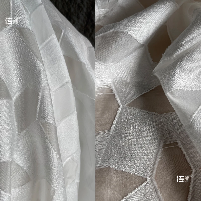 Embroidery Texture Fabric Irregular Geometric Pattern See-through Creative Bag Coat Clothing Designer Fabric Transformation