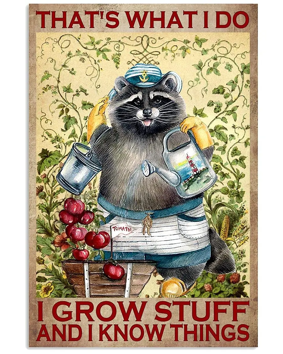 

That'S What I Do I Grow Stuff And I Know Things metal Board Hanging Signs Raccoon Bar Club Home Bedroom Bathroom Retro Wall